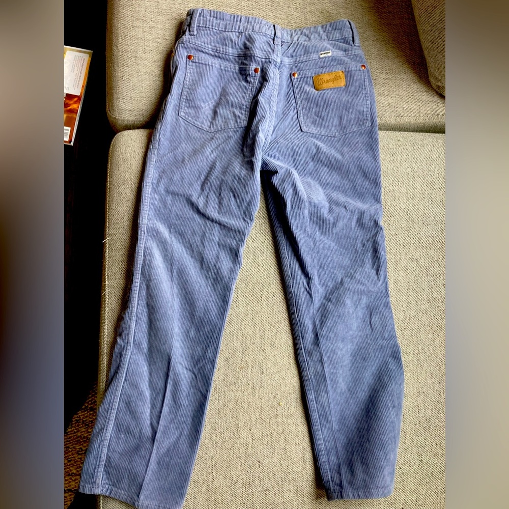 Blue corduroy high waist wranglers, practically new.